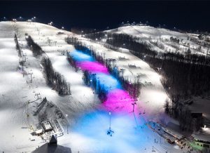 rgbw fixtures change the slope to blue and pink at mt st louis moonstone while neighboring slopes remain white