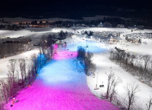 rgbw fixtures change the slope to blue and pink at mt st louis moonstone while neighboring slopes remain white